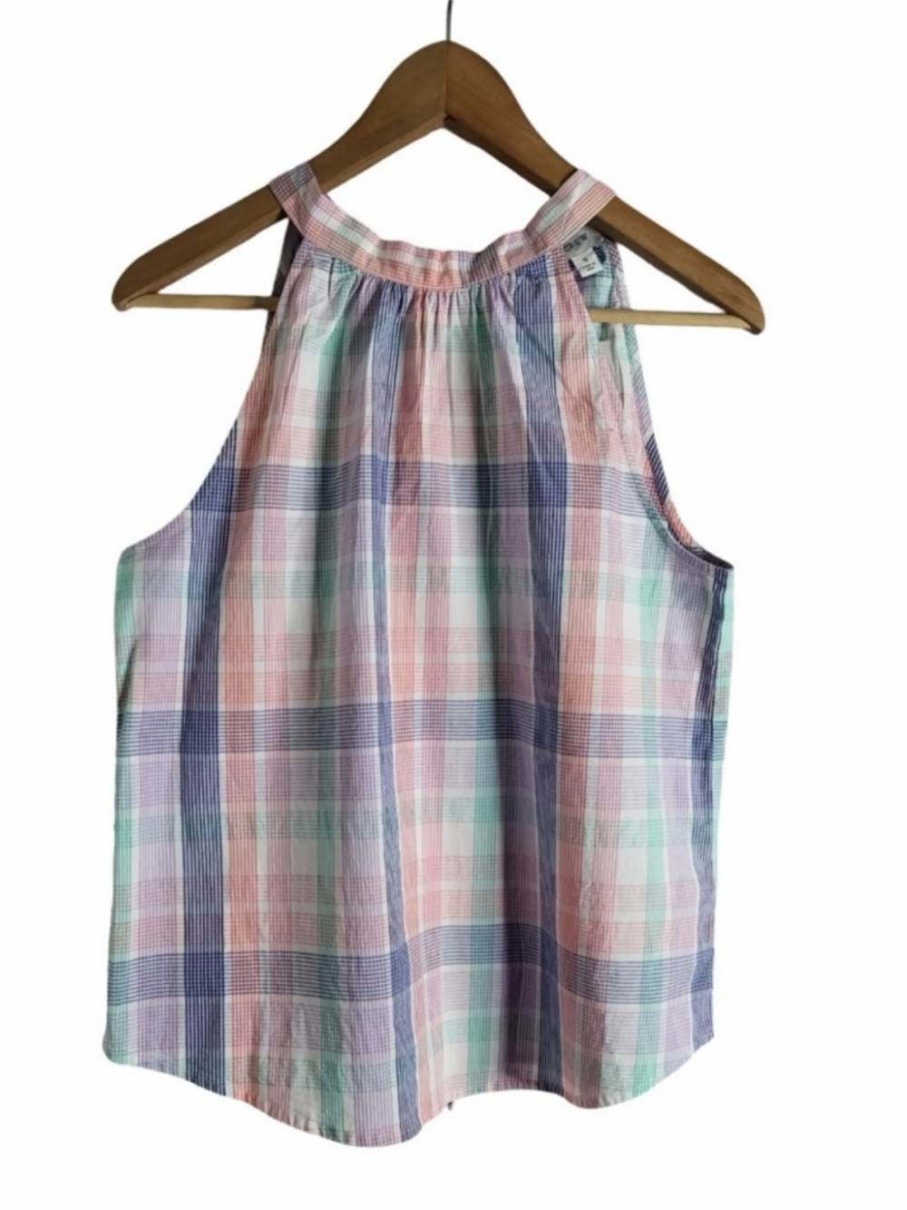 Women’s J Crew plaid sleeveless tie neck blouse size XS NWT